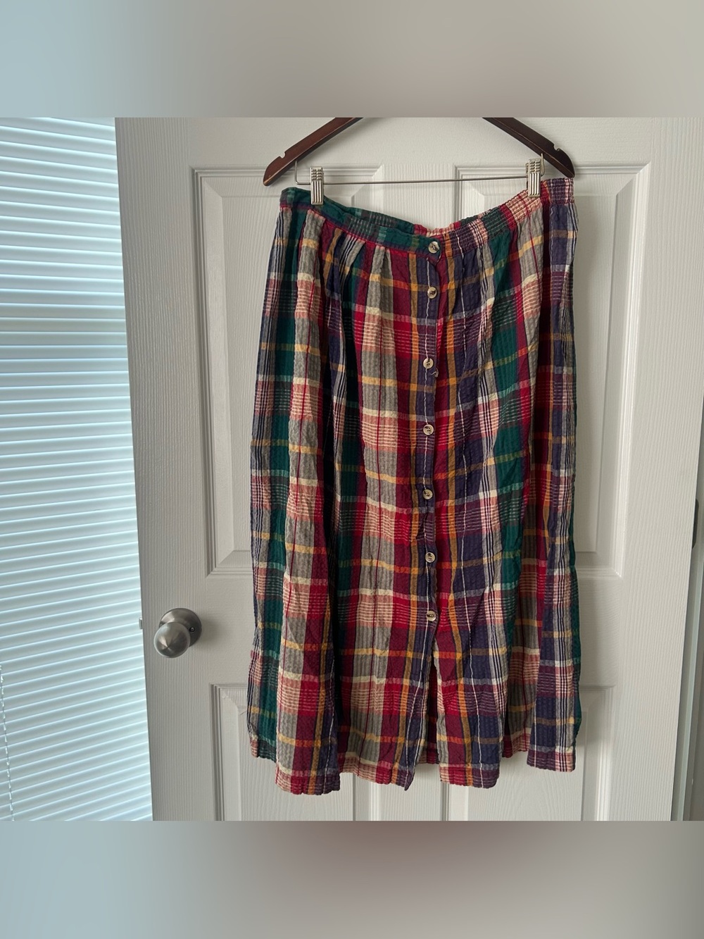 Vintage 1990s Charter Club Tartan Plaid 100% Cotton Buttoned Long Skirt Size 16